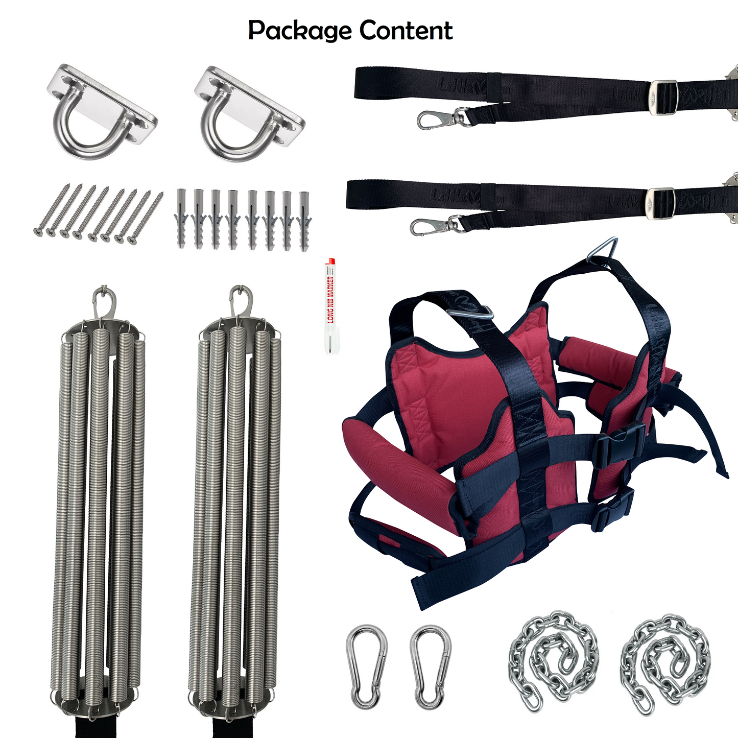 Complete lumbar traction kit with harness springs anchors and straps