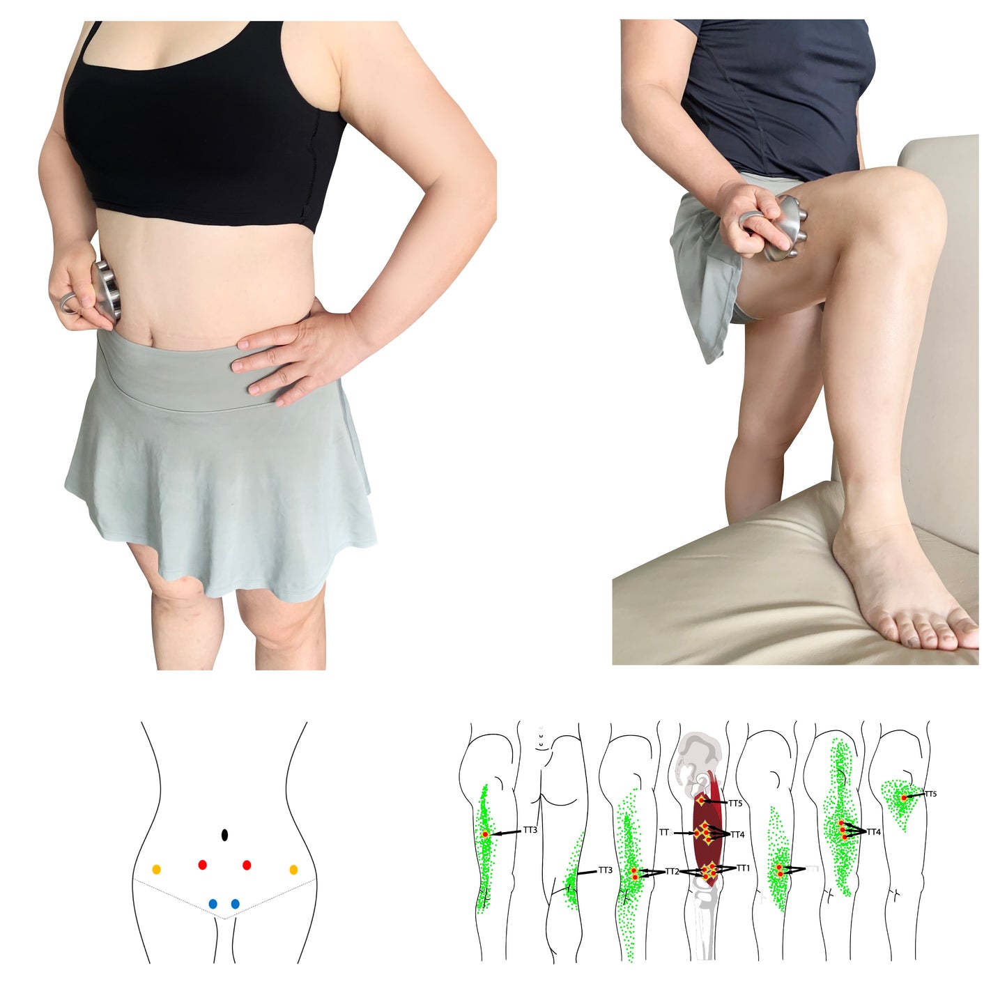 Deep tissue massage tool for glutes, hips and thigh muscles