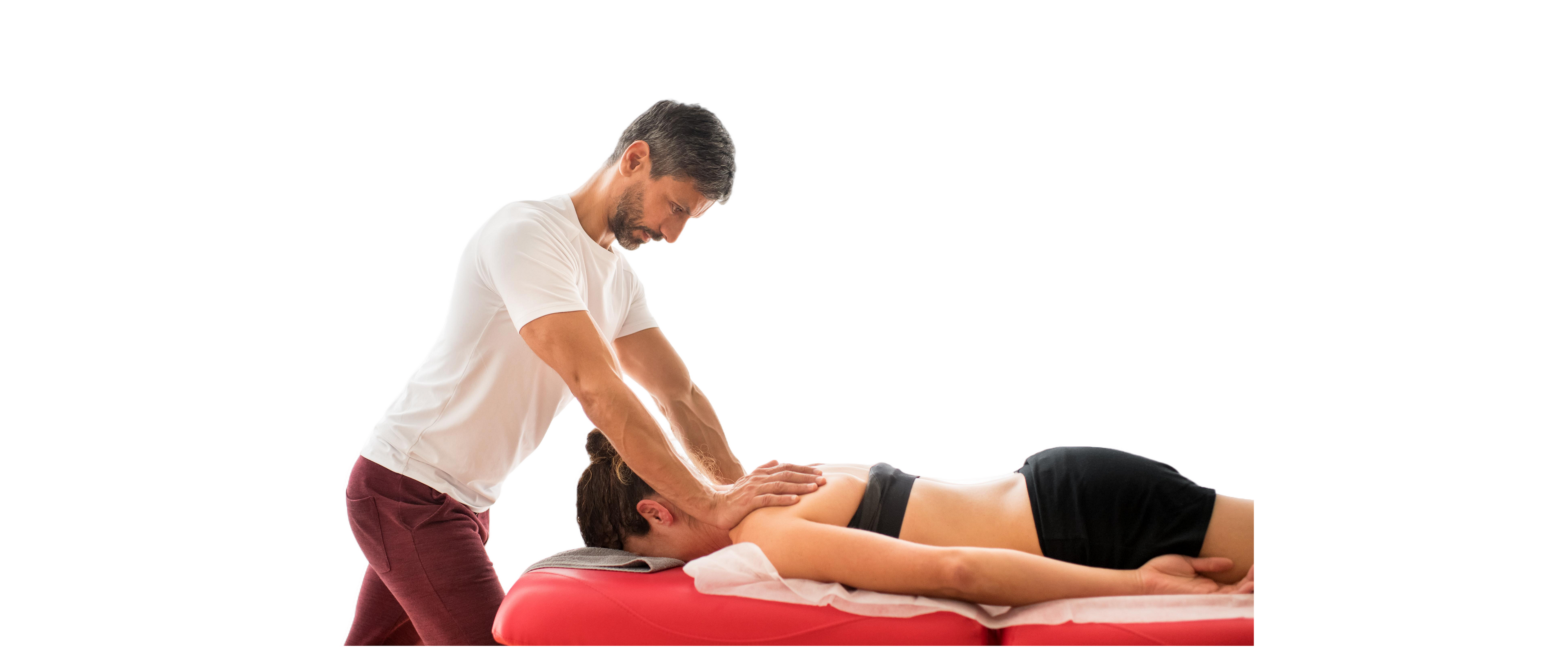 Massage therapist using hands-on treatment for muscle tension and pain relief