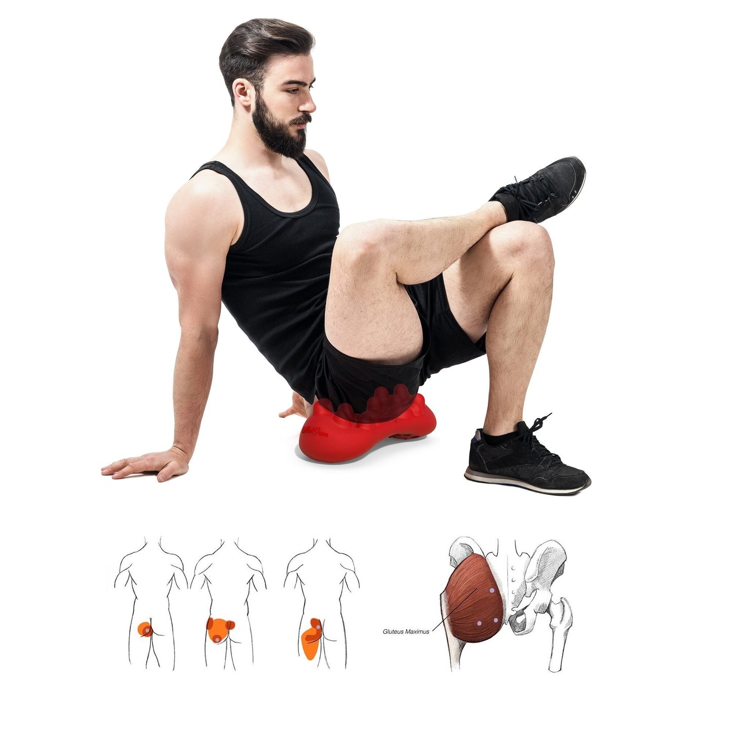 Glute trigger point massager for piriformis and hip muscle knots