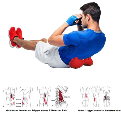 Lower-back trigger point massager for quadratus lumborum and psoas